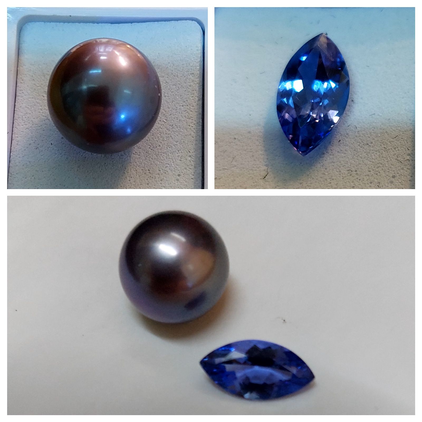 Perle d'eau douce naturelle et tanzanite navette